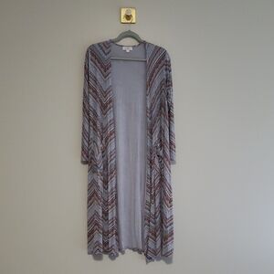 LuLaRoe Sarah Aztec Print Long Cardigan Sweater Duster Women Small Gray Purple